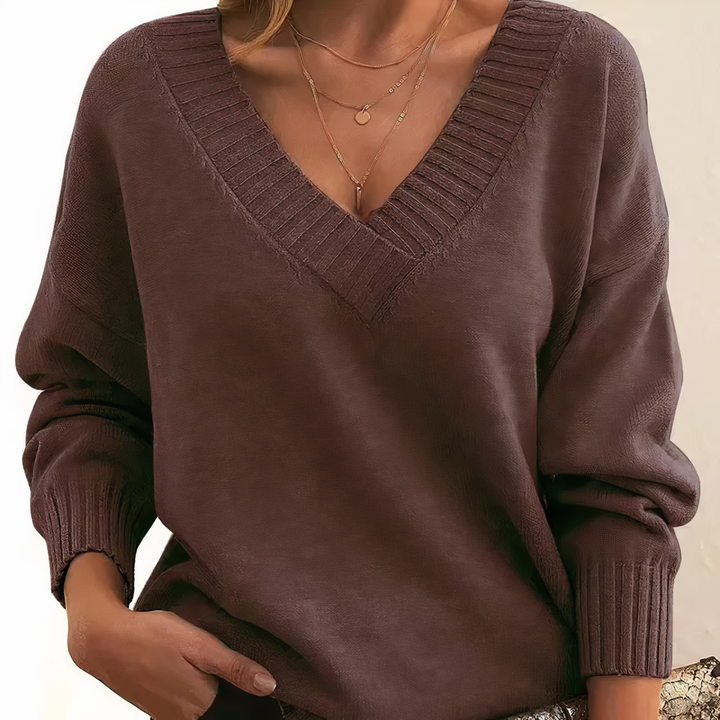 Women’s Jumper with V-Neckline and Ribbed Trim