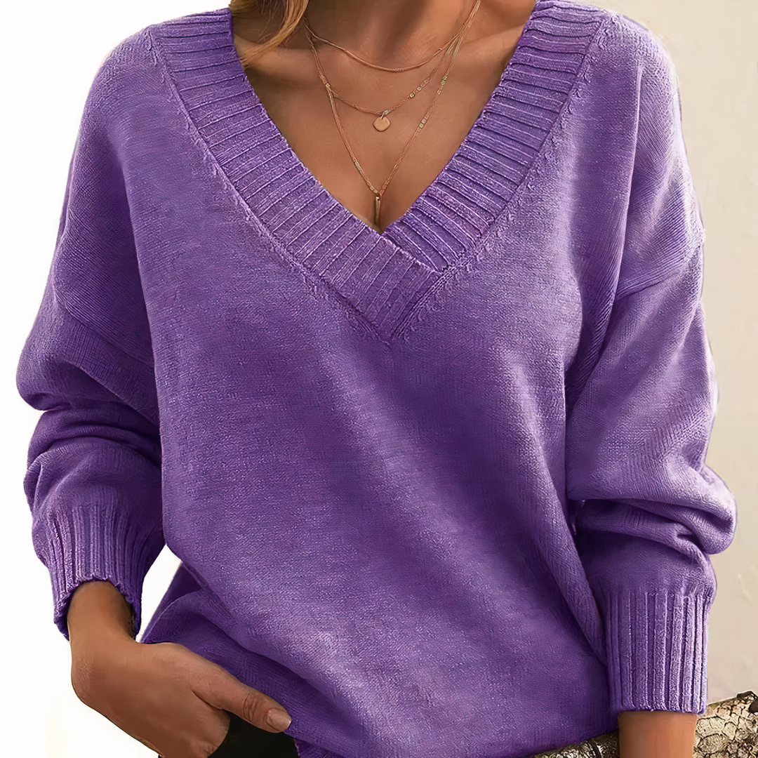 Women’s Jumper with V-Neckline and Ribbed Trim
