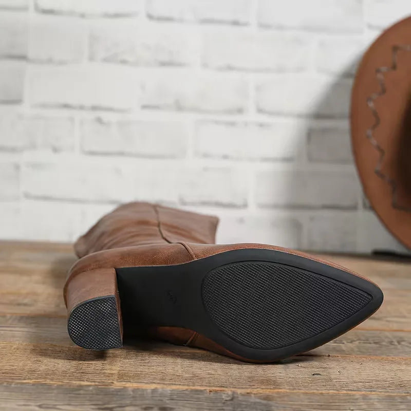 Detail view of sole and block heel