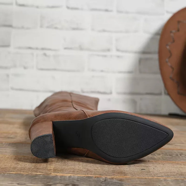 Detail view of sole and block heel