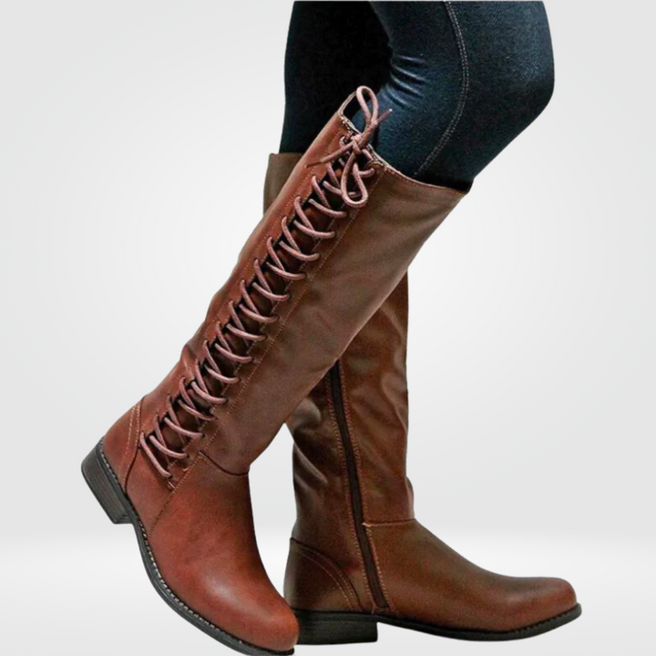 Women’s Knee-High Boots with Lace-Up Detail and Side Zipper