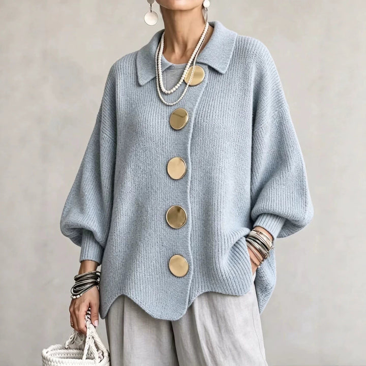 Front view showing shirt collar, button placket and side pocket, sky blue