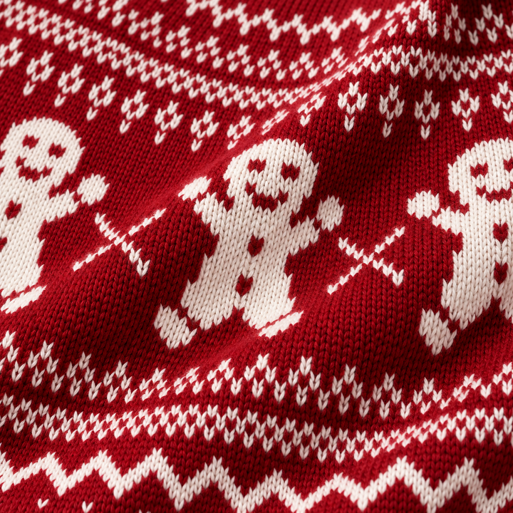 Close-up of the knit surface with gingerbread motifs