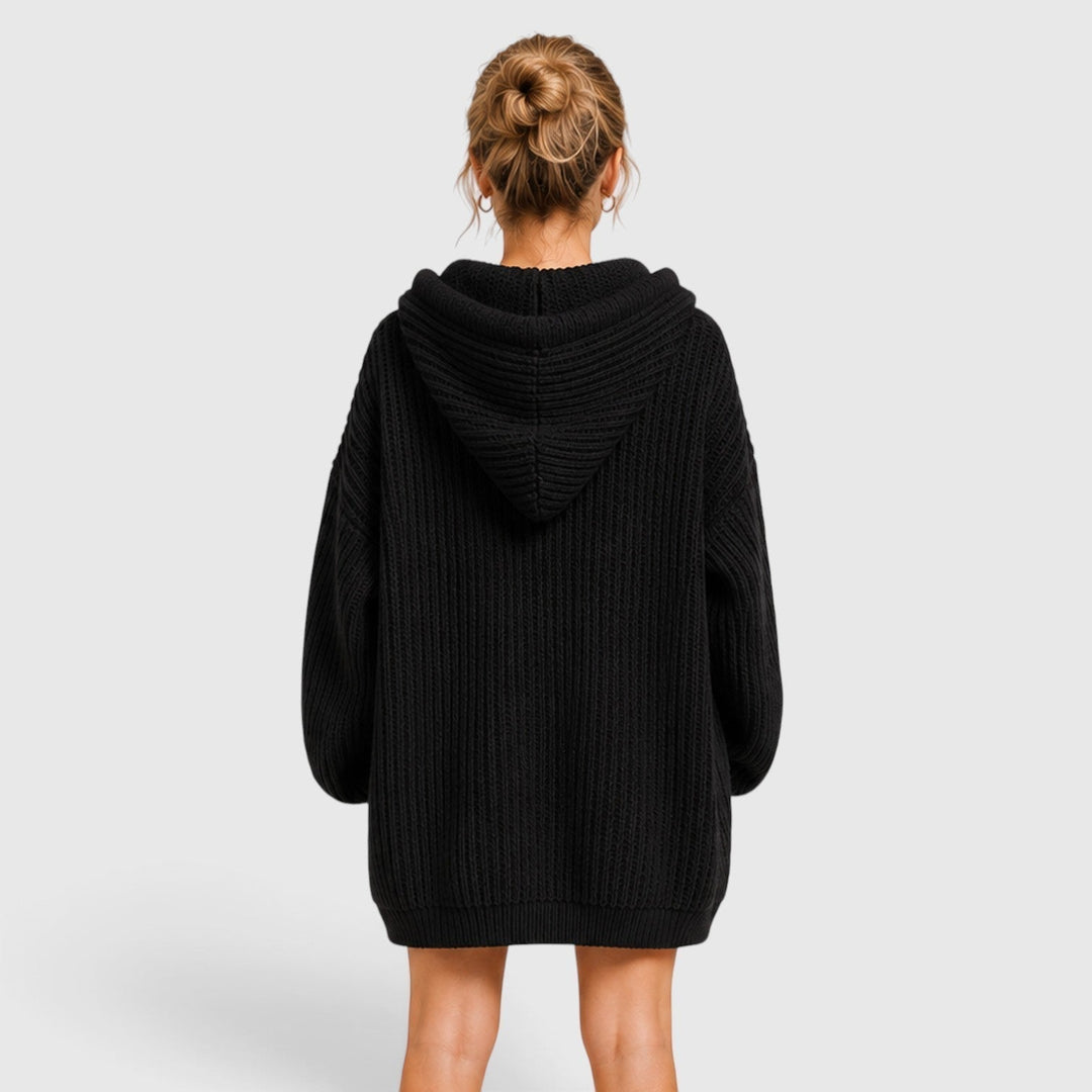 Women’s Knit Hoodie with Front Kangaroo Pocket and Braided Drawstrings
