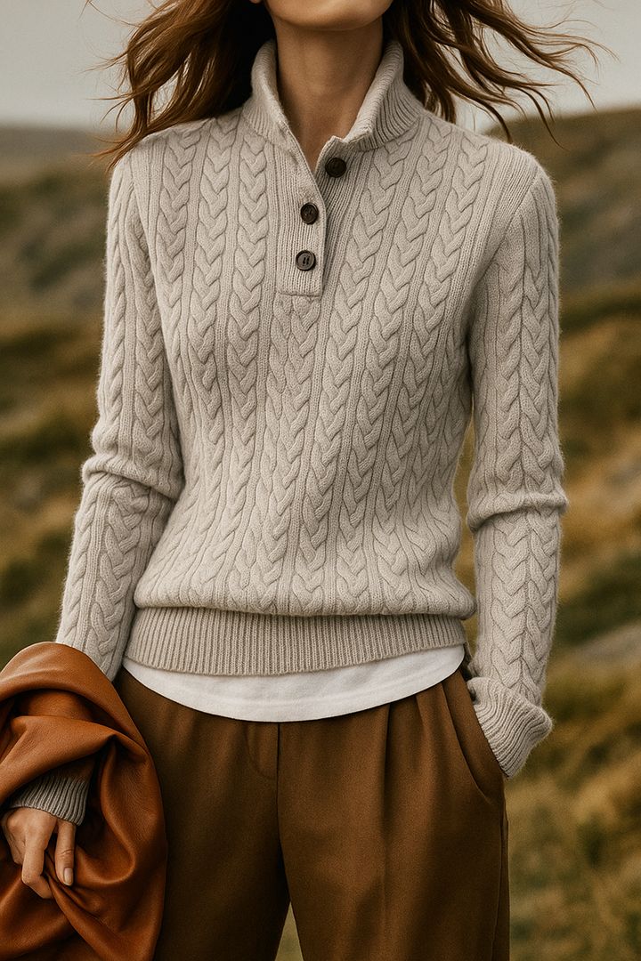 Front view showing button placket and ribbed hem