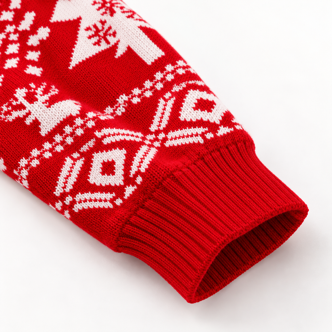 Detail view of banded cuff and sleeve motifs