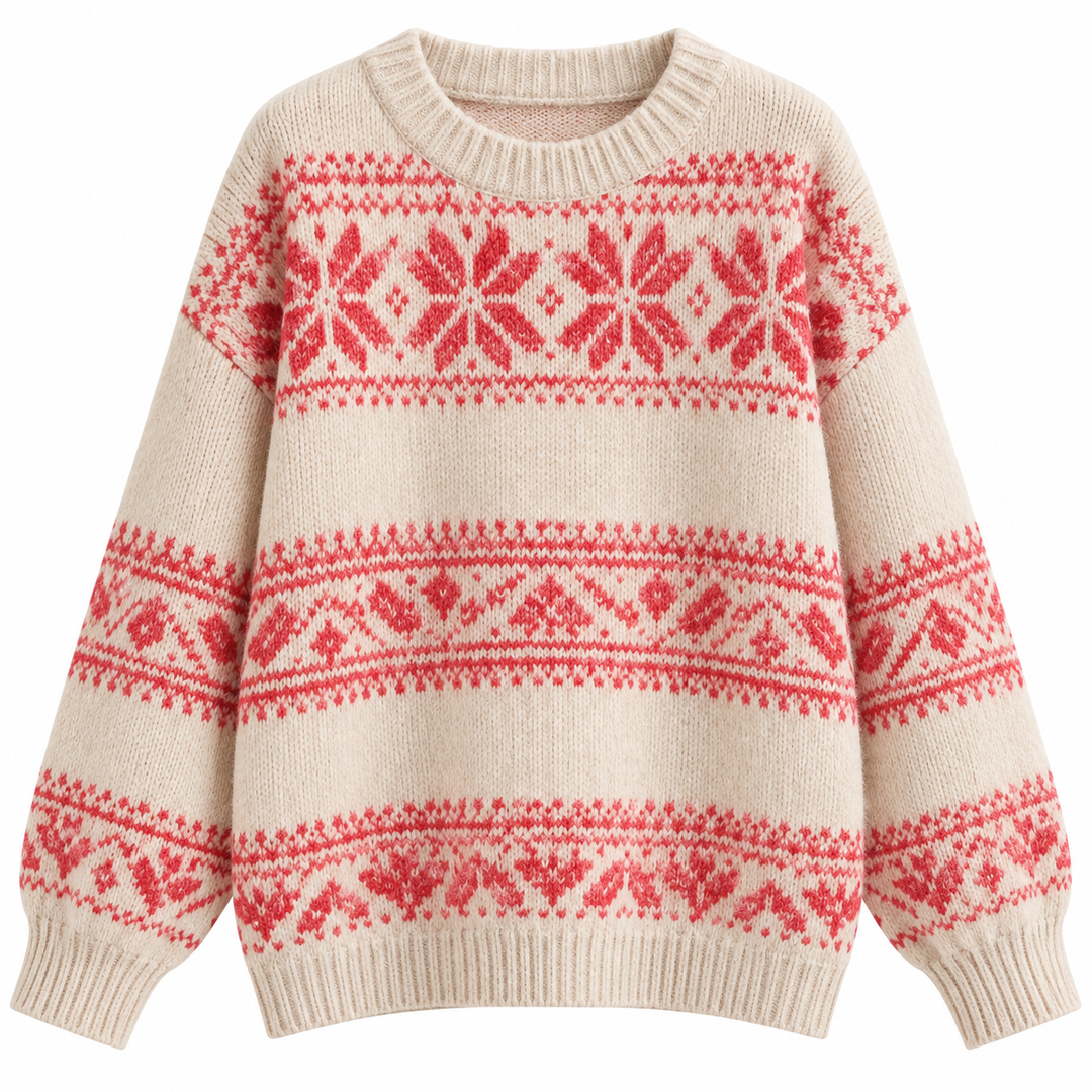 Flat lay showing round neckline, long sleeves and ribbed hem