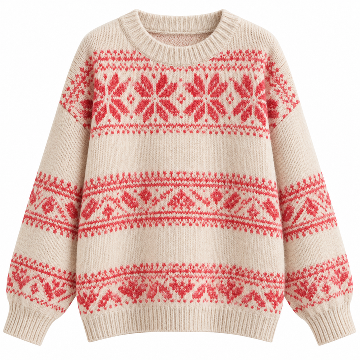 Flat lay showing round neckline, long sleeves and ribbed hem