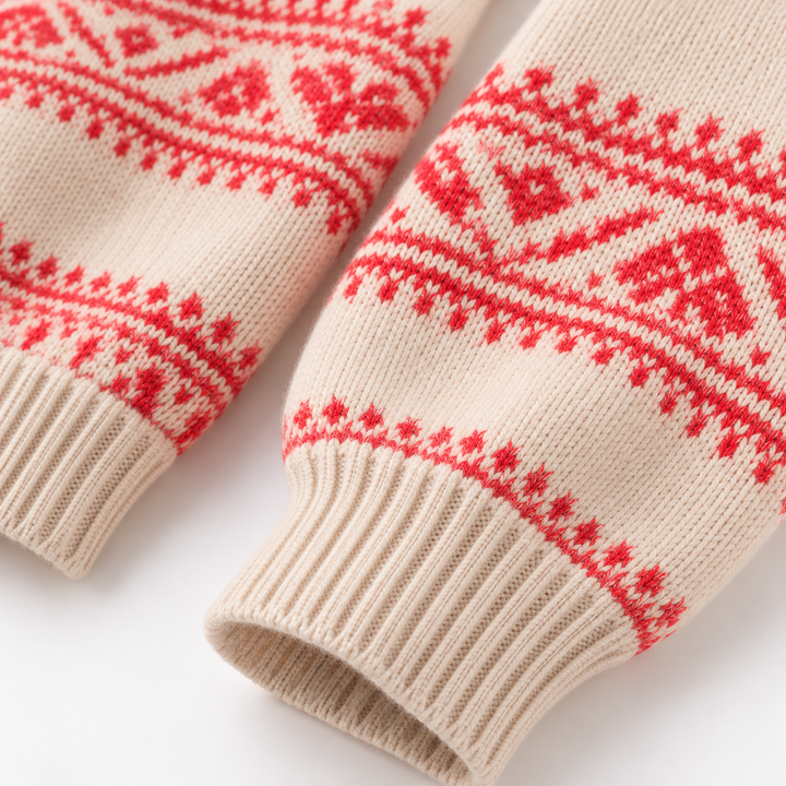 Close-up of banded cuffs and sleeve pattern