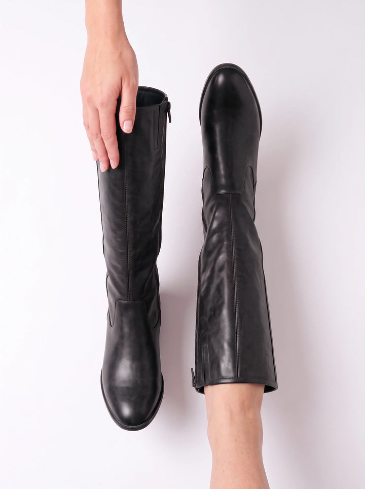 Detail view of side zip and upper