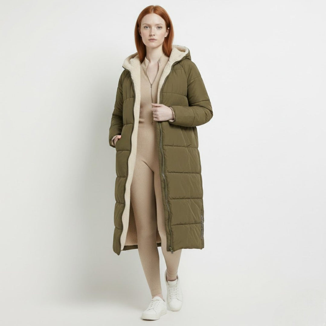 Front view of the coat, green