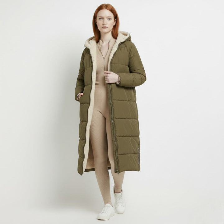 Front view of the coat, green