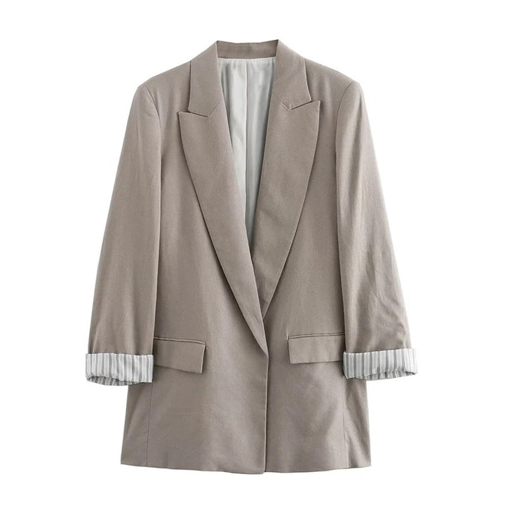 Women’s Longline Blazer with Notched Lapel and Rolled Cuffs