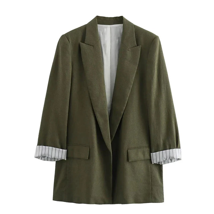 Women’s Longline Blazer with Notched Lapel and Rolled Cuffs