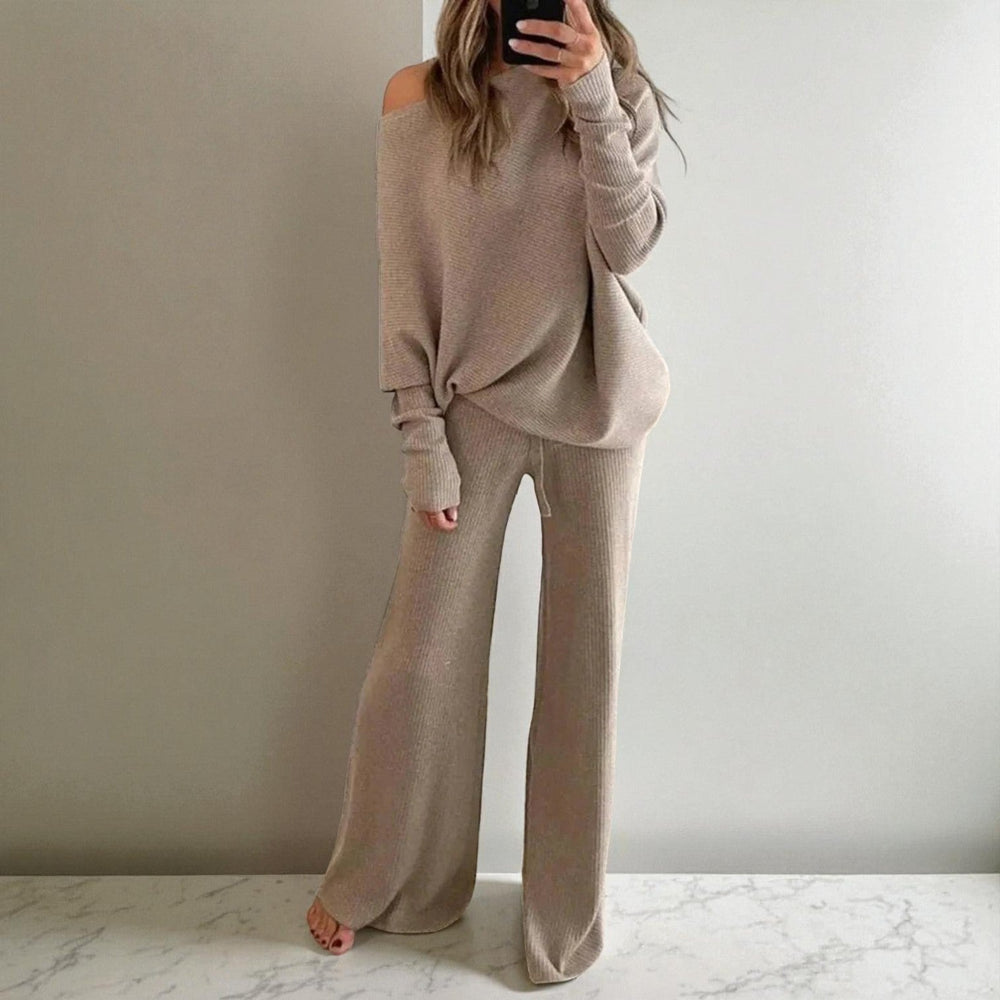 Front view showing banded cuffs and wide legs, khaki