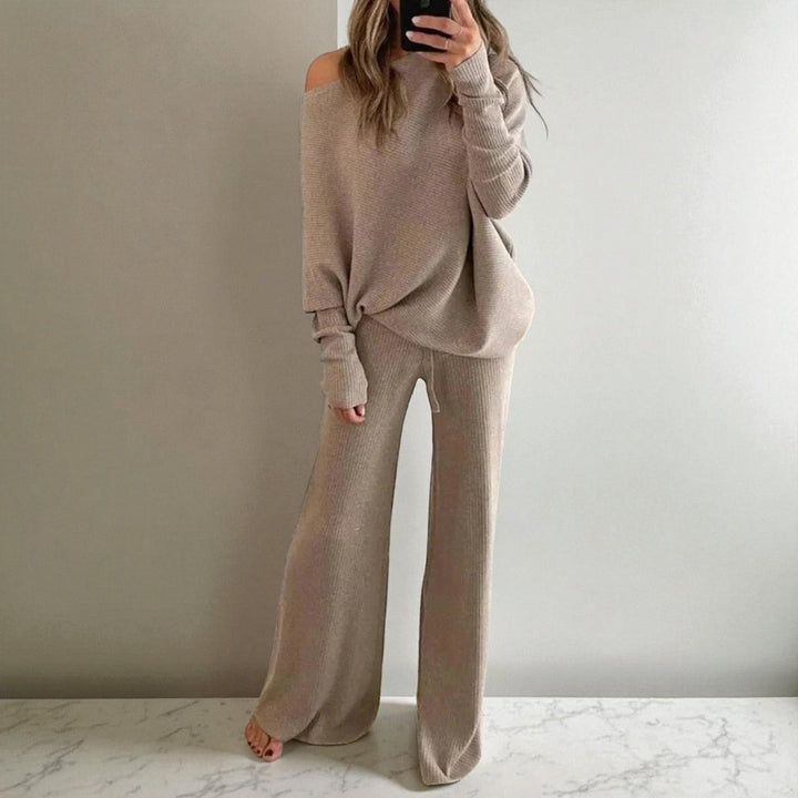 Front view showing banded cuffs and wide legs, khaki