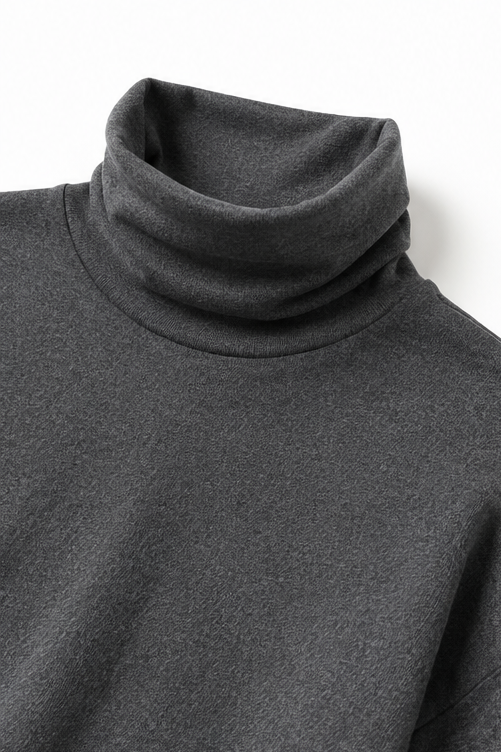 Detail view of the turtleneck collar