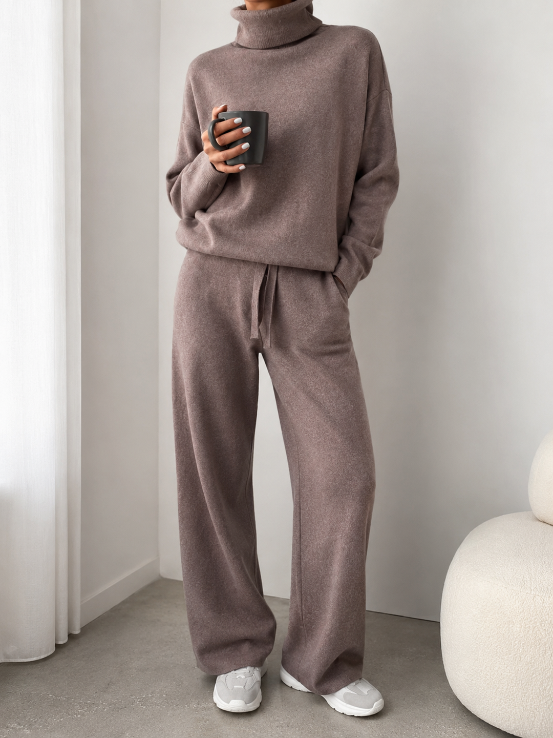 Women’s Loungewear Set with Turtleneck Top and Drawstring Pants