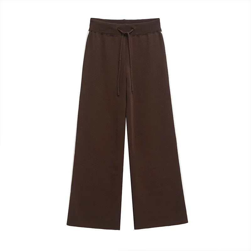 Women’s Loungewear Set with Zip Neck Top and Wide-Leg Pants
