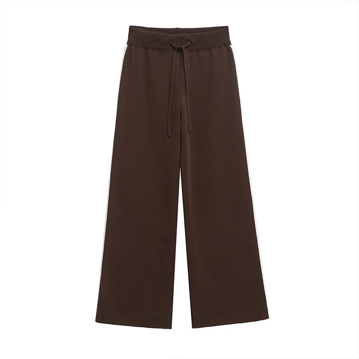 Women’s Loungewear Set with Zip Neck Top and Wide-Leg Pants
