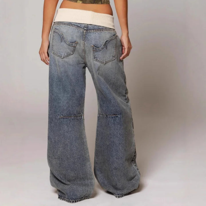 Back view with patch pockets and wide legs