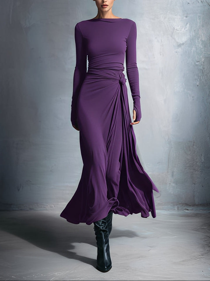 Women’s Maxi Dress with Boat Neckline and Draped Side Detail