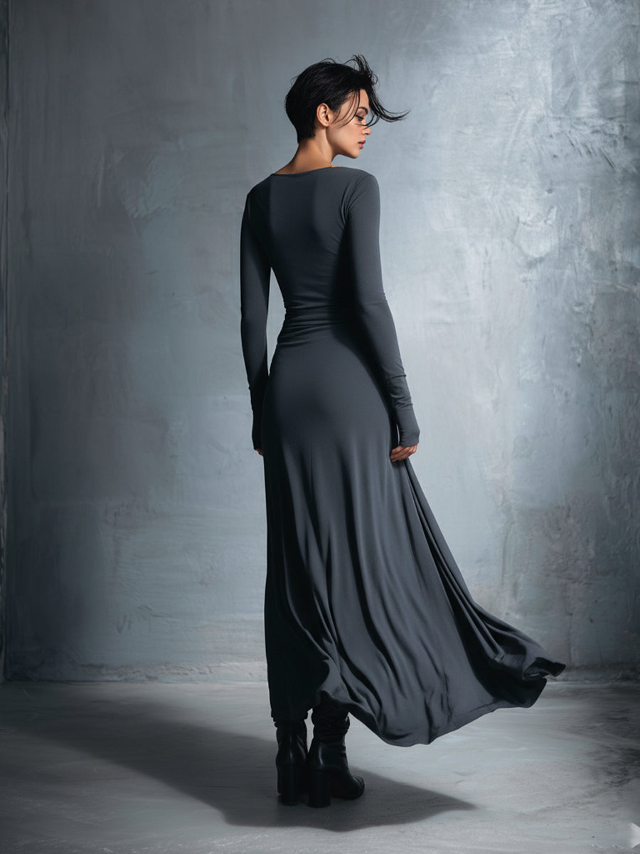 Women’s Maxi Dress with Boat Neckline and Draped Side Detail