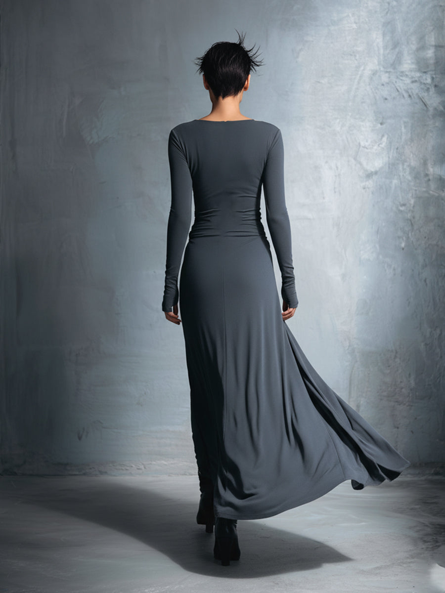 Women’s Maxi Dress with Boat Neckline and Draped Side Detail