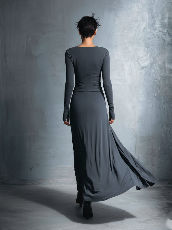 Women’s Maxi Dress with Boat Neckline and Draped Side Detail