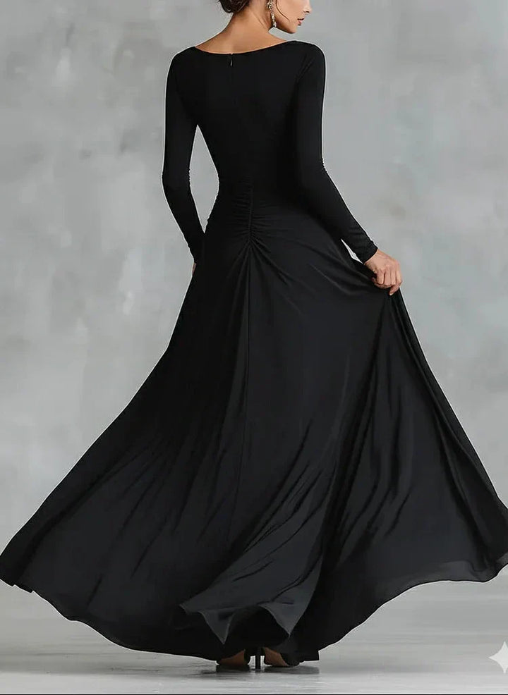 Women’s Maxi Dress with Boat Neckline and Gathered Waist