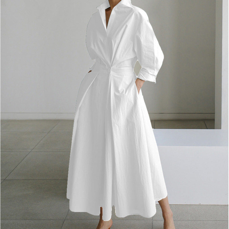 Women’s Maxi Dress with Collared Neck and Cuffed Sleeves