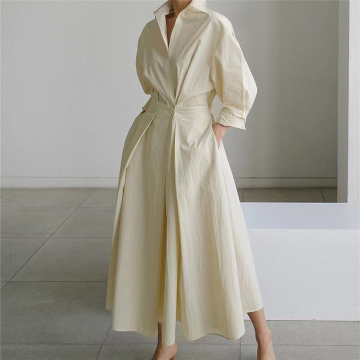 Women’s Maxi Dress with Collared Neck and Cuffed Sleeves