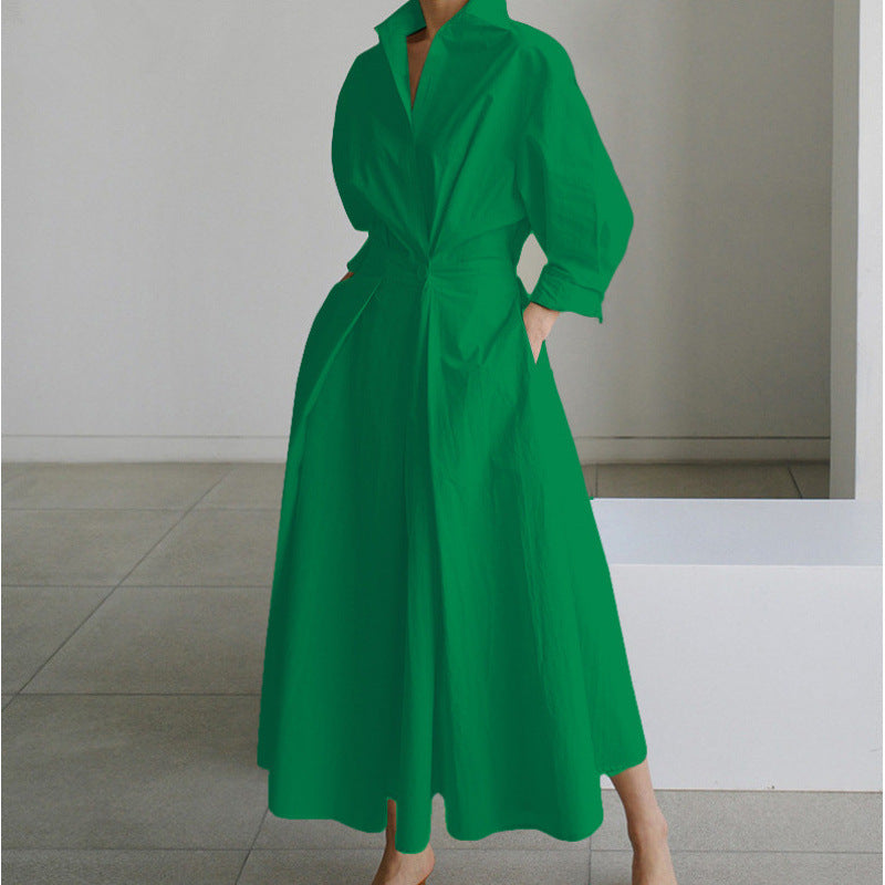 Women’s Maxi Dress with Collared Neck and Cuffed Sleeves