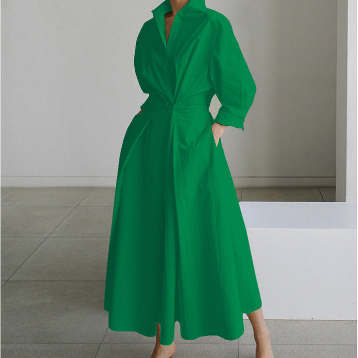 Women’s Maxi Dress with Collared Neck and Cuffed Sleeves