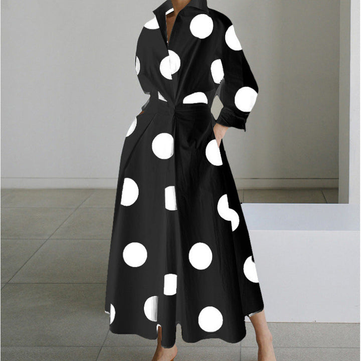Women’s Maxi Dress with Collared Neck and Cuffed Sleeves