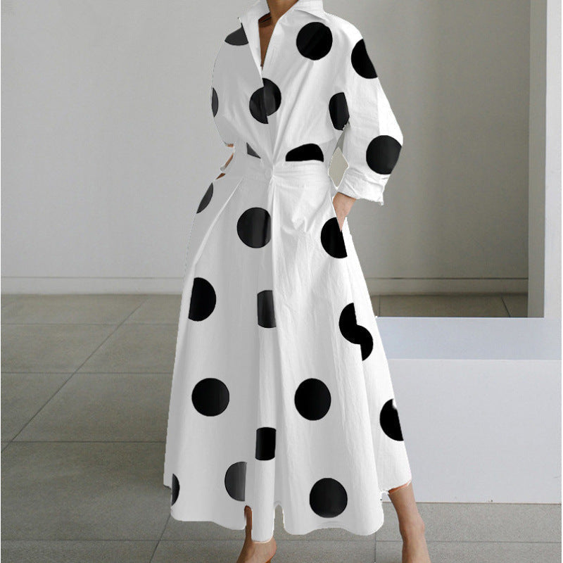 Women’s Maxi Dress with Collared Neck and Cuffed Sleeves