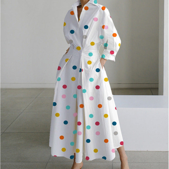 Women’s Maxi Dress with Collared Neck and Cuffed Sleeves