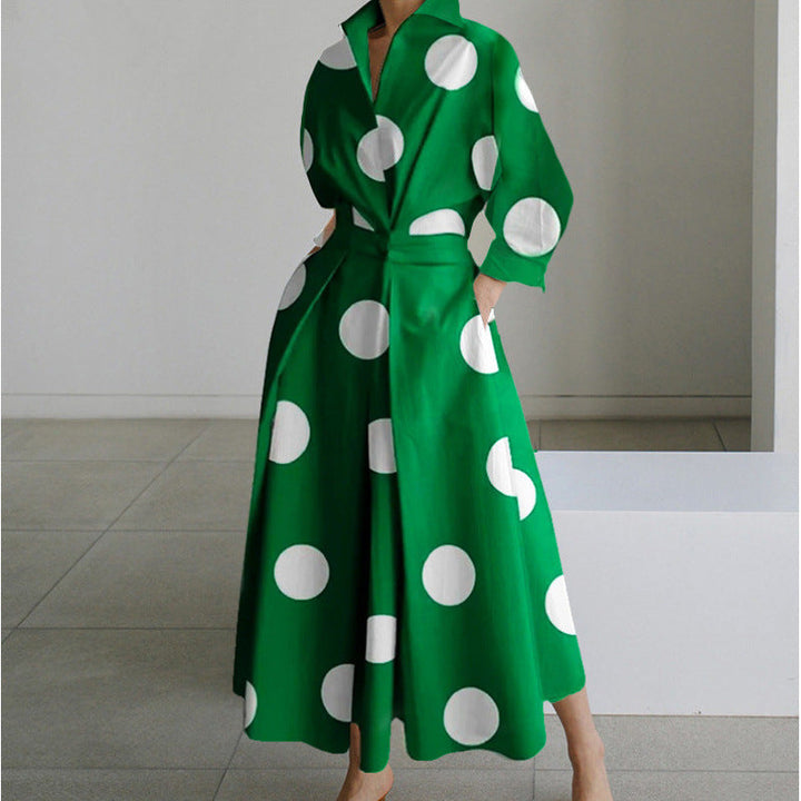 Women’s Maxi Dress with Collared Neck and Cuffed Sleeves