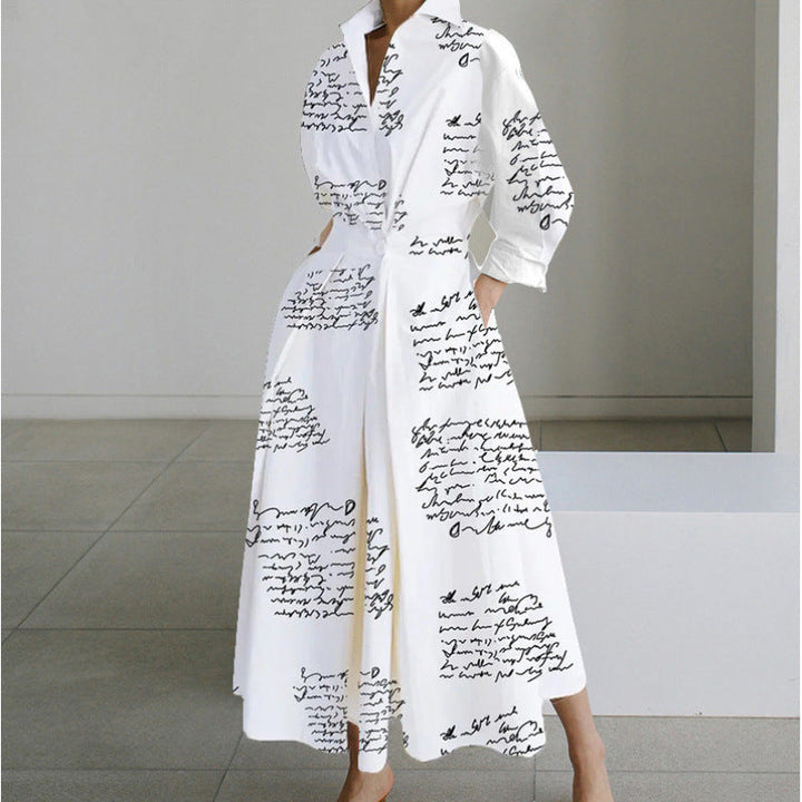 Women’s Maxi Dress with Collared Neck and Cuffed Sleeves