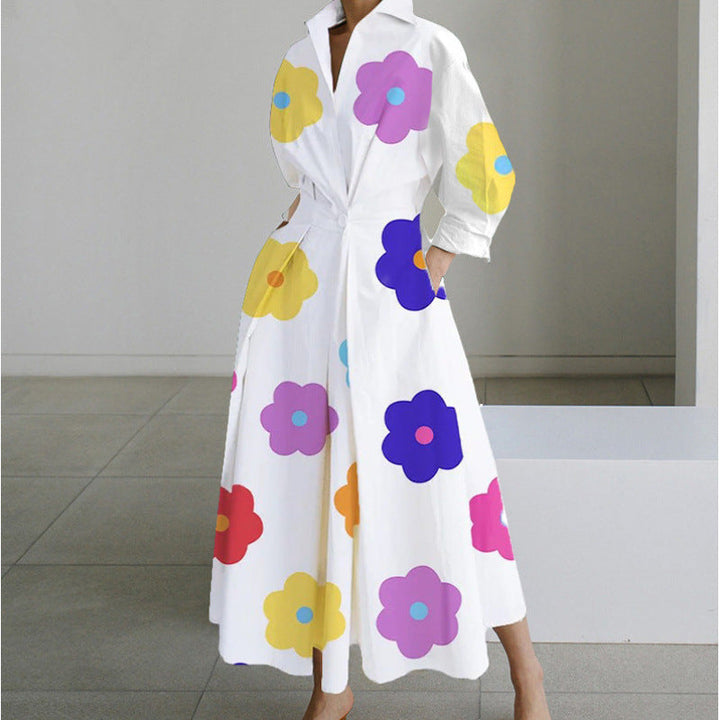 Women’s Maxi Dress with Collared Neck and Cuffed Sleeves