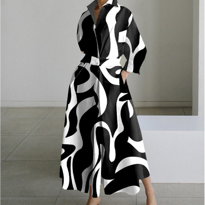 Women’s Maxi Dress with Collared Neck and Cuffed Sleeves