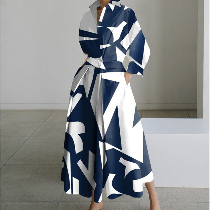 Women’s Maxi Dress with Collared Neck and Cuffed Sleeves