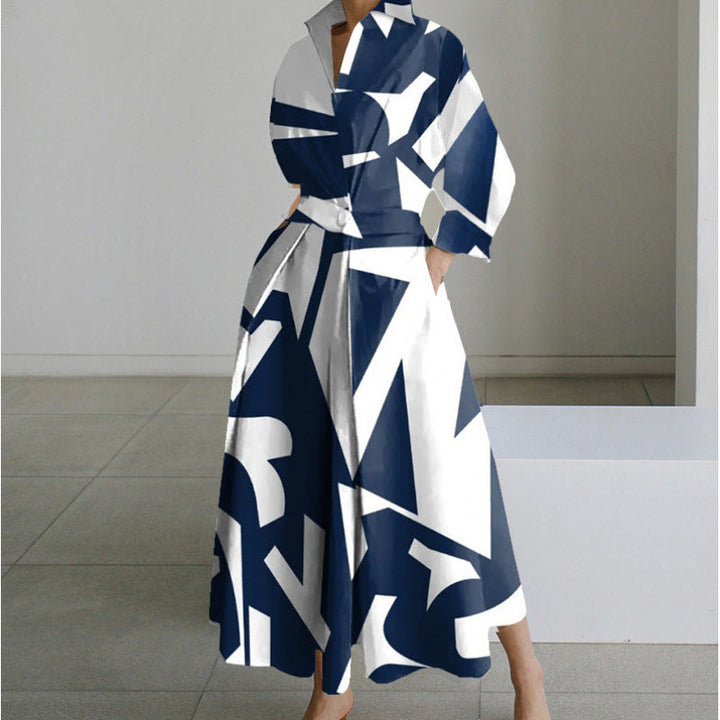 Women’s Maxi Dress with Collared Neck and Cuffed Sleeves