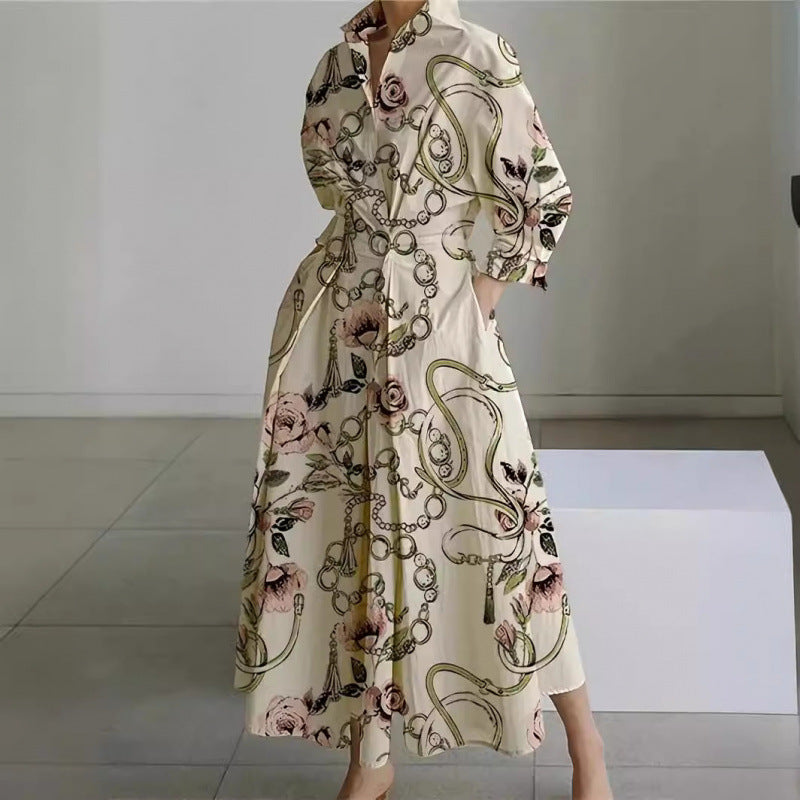 Women’s Maxi Dress with Collared Neck and Cuffed Sleeves