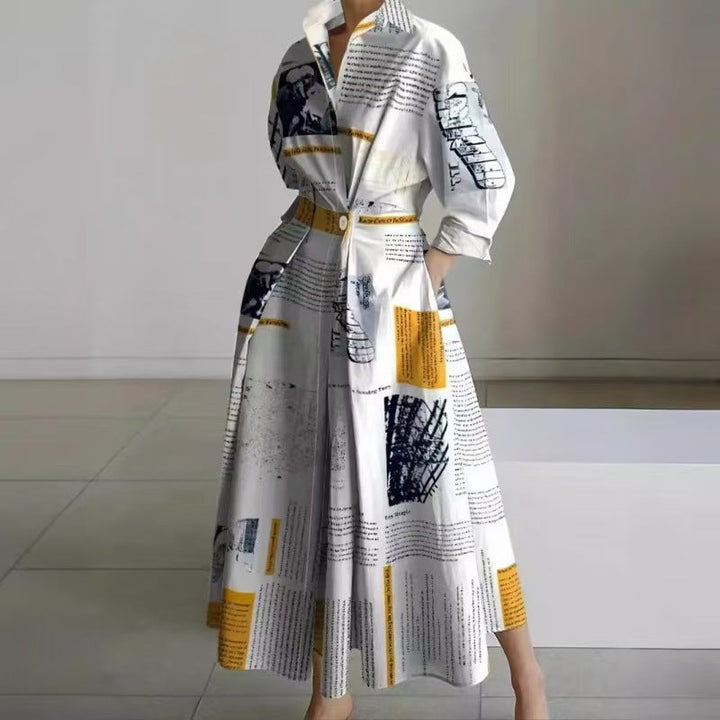 Women’s Maxi Dress with Collared Neck and Cuffed Sleeves