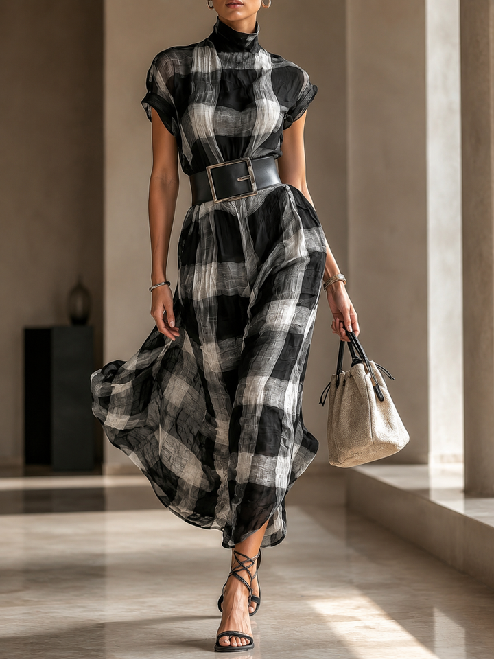Women’s Maxi Dress with High Neck and Cap Sleeves