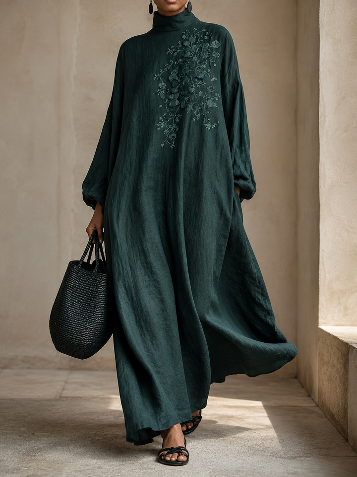 Women’s Maxi Dress with High Neck and Side Pockets