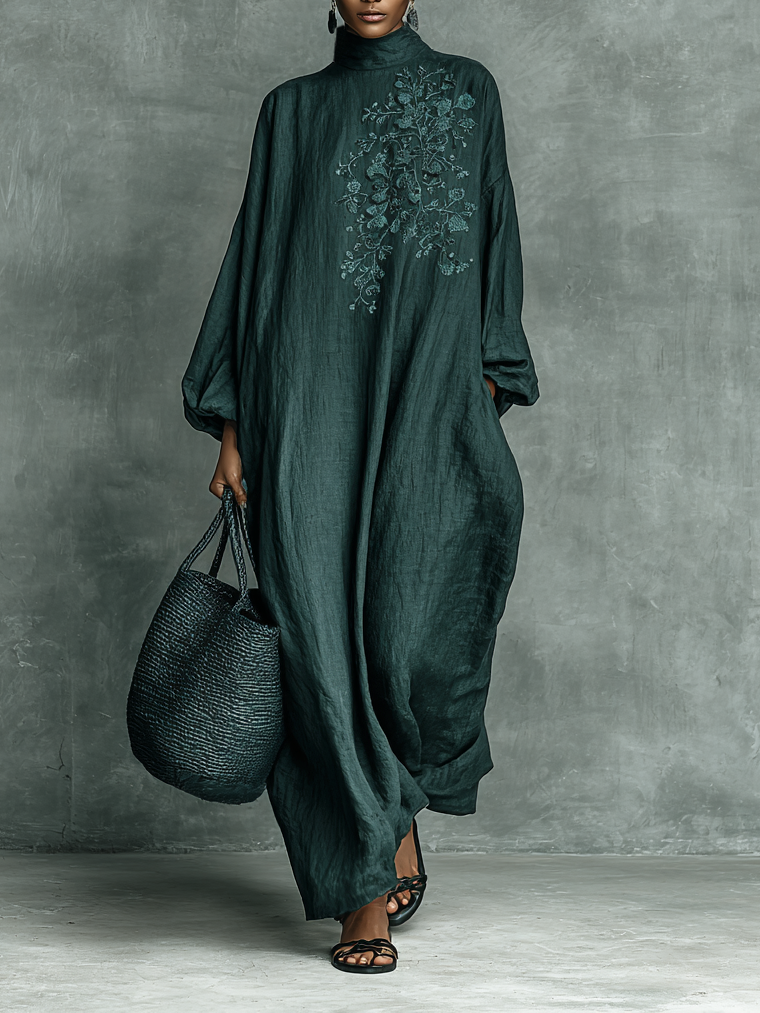 Women’s Maxi Dress with High Neck and Side Pockets