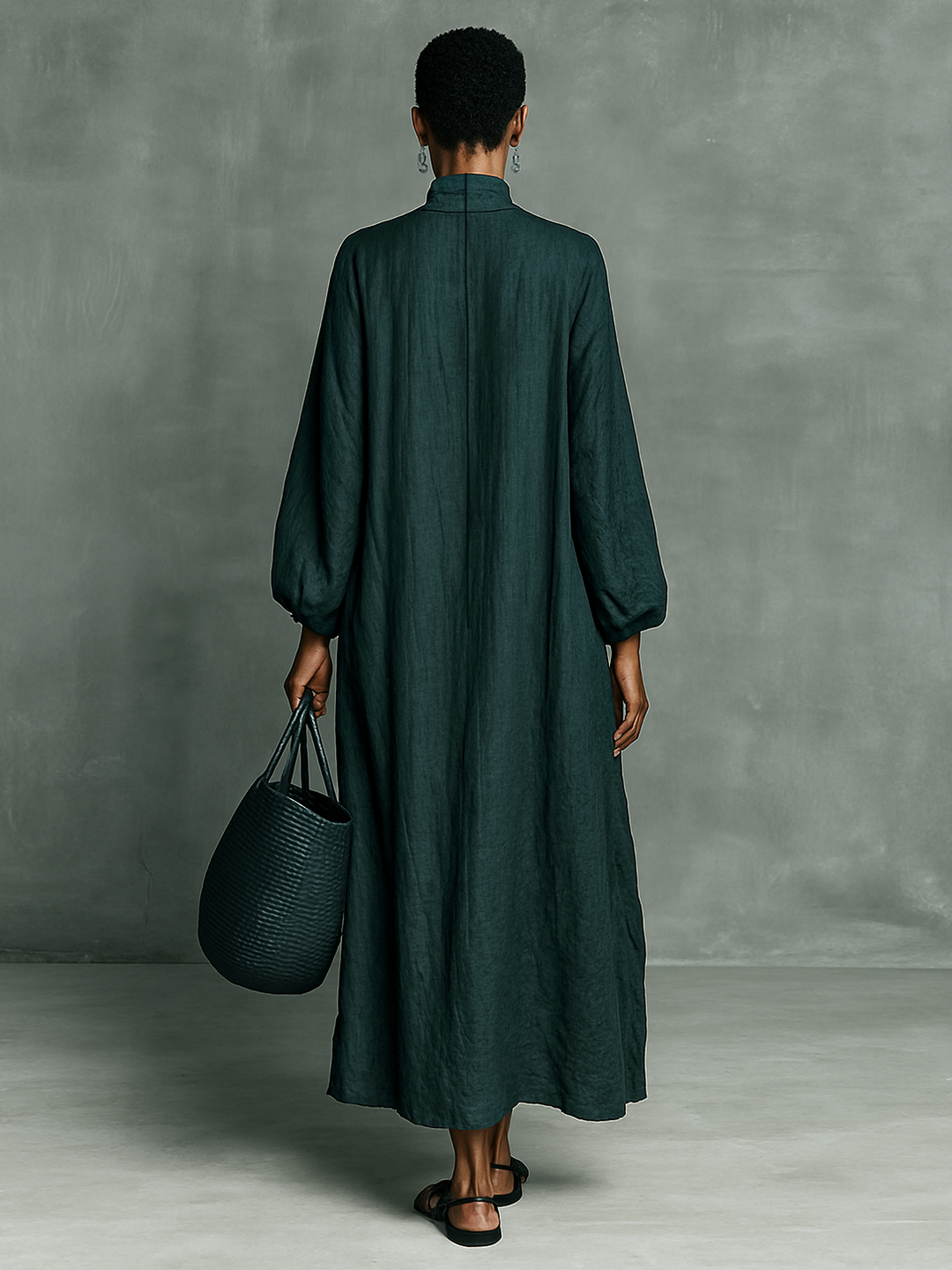 Women’s Maxi Dress with High Neck and Side Pockets
