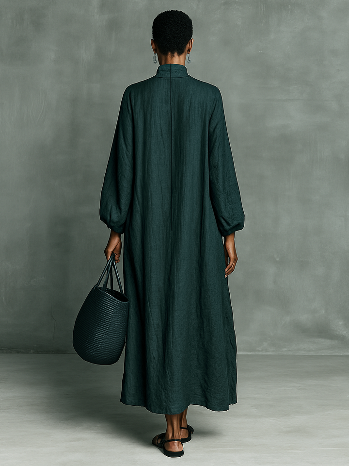 Women’s Maxi Dress with High Neck and Side Pockets